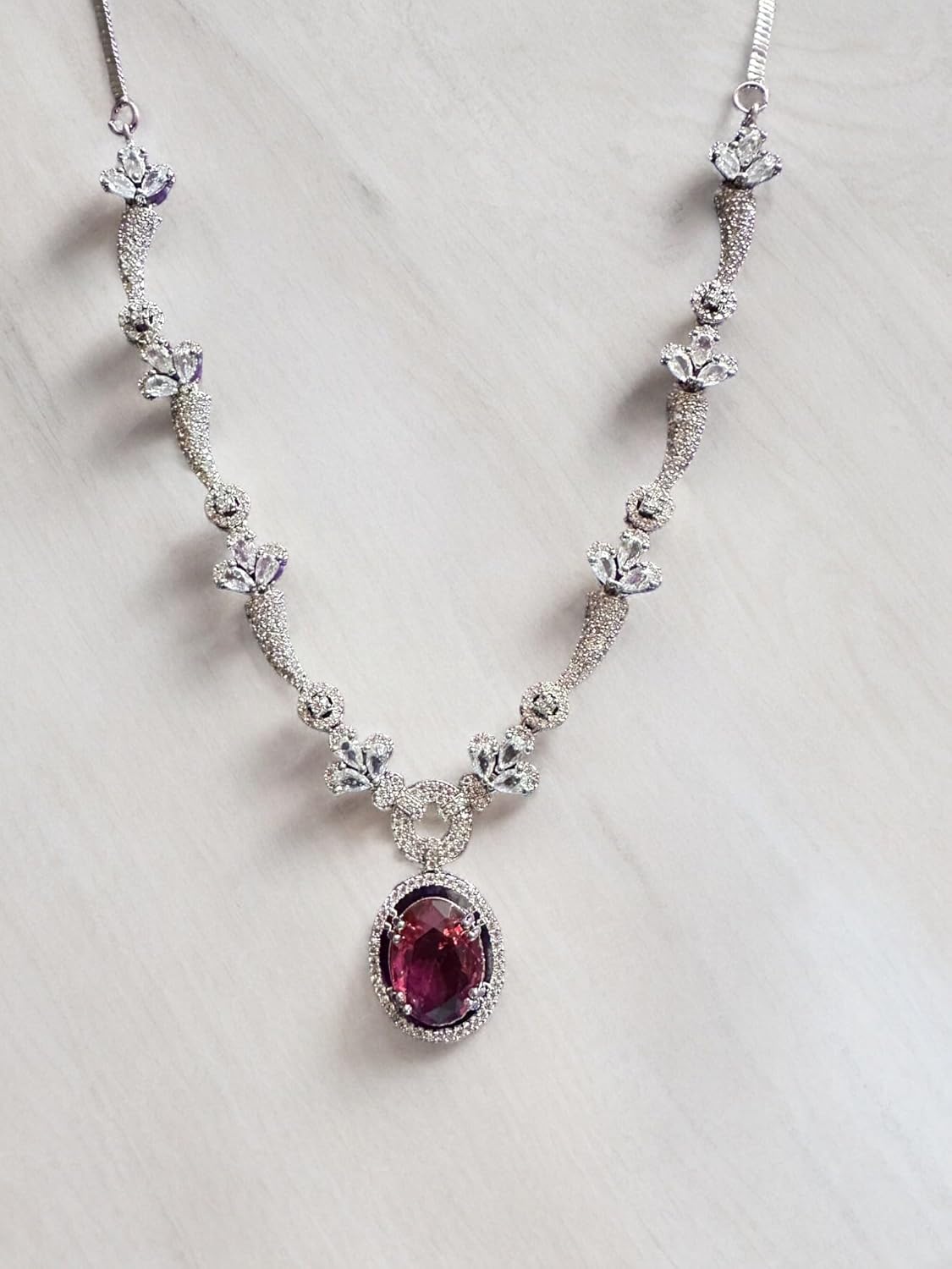 Rhodolite Garnet and American Diamond Necklace Set