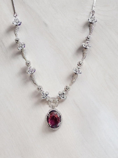 Rhodolite Garnet and American Diamond Necklace Set