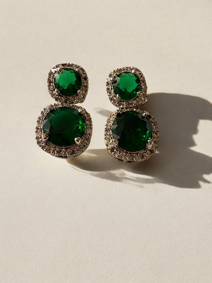 Rhodium Plated Green Large Small Stone Studded Necklace Set