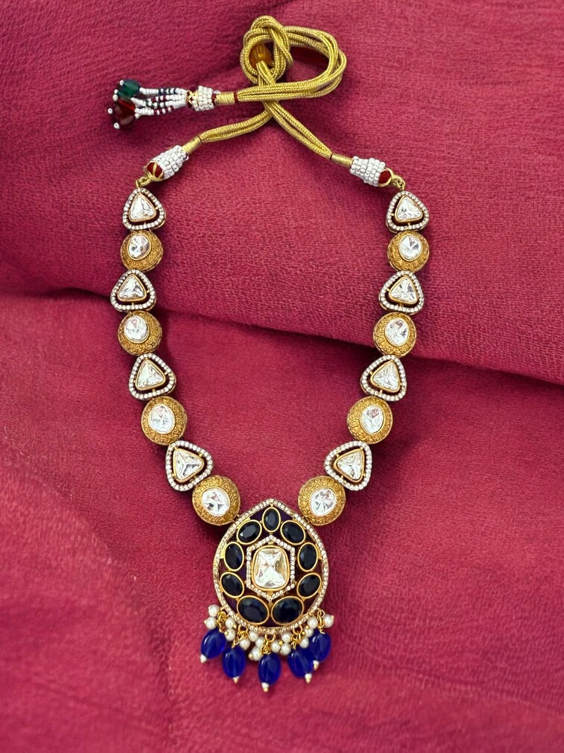 Rebekah Midnight Blue Royalty Kundan Studded Necklace Set