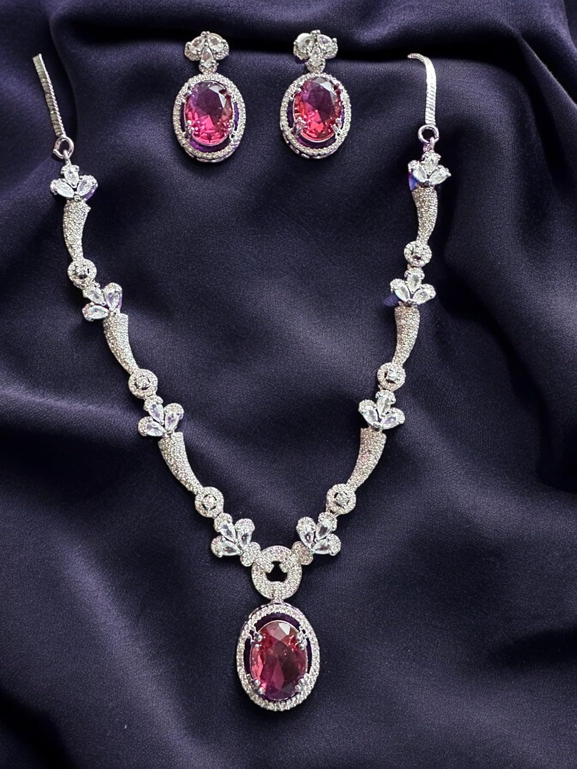Rhodolite Garnet and American Diamond Necklace Set