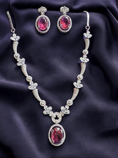 Rhodolite Garnet and American Diamond Necklace Set