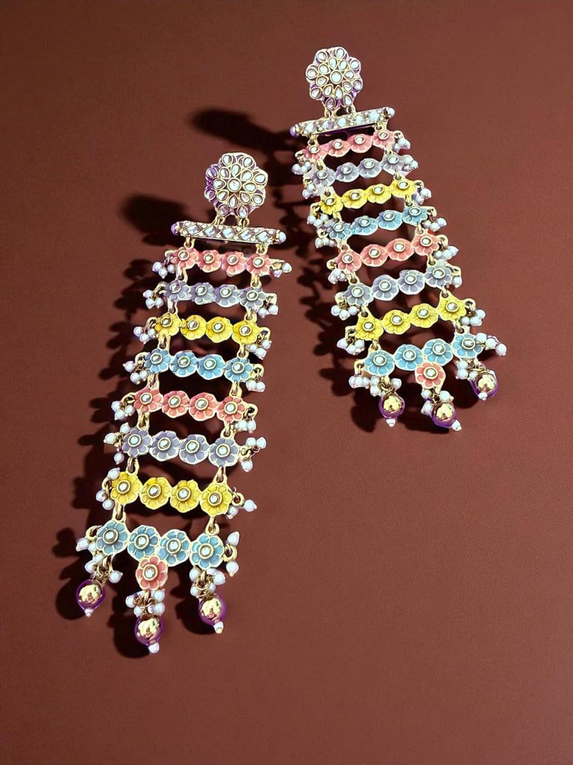 Multicolor Floral Long Cascade Earrings
