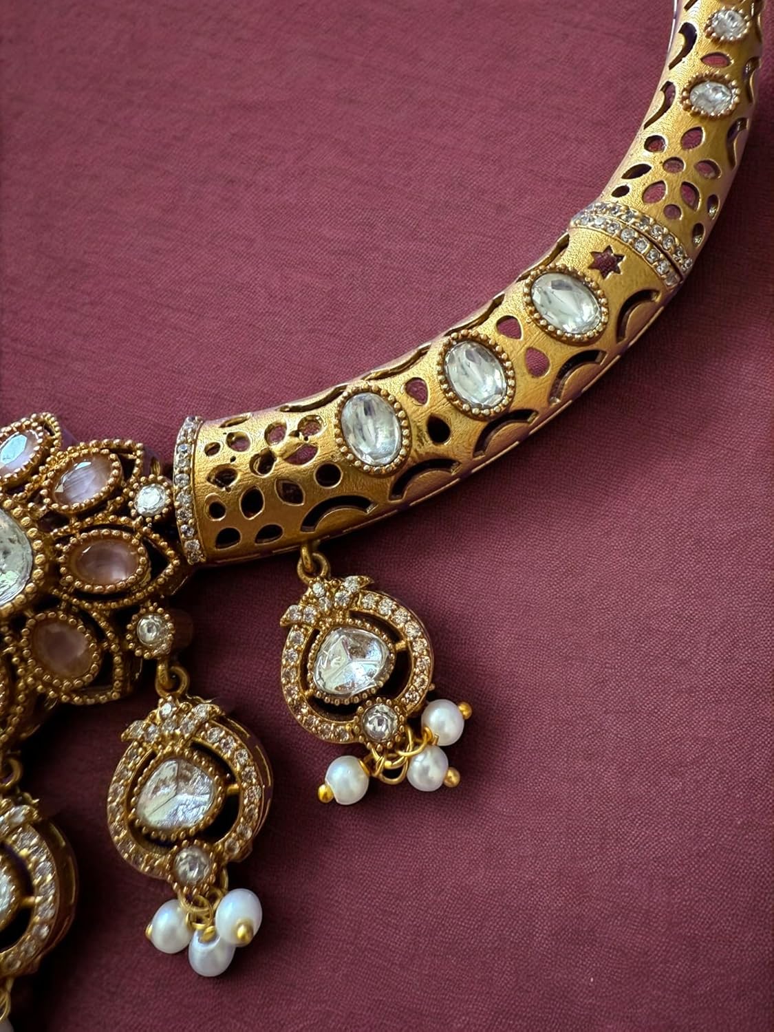 Rebekah Royal Radiance Antique Kundan Cutout Hasli Necklace Set with Tear Drops