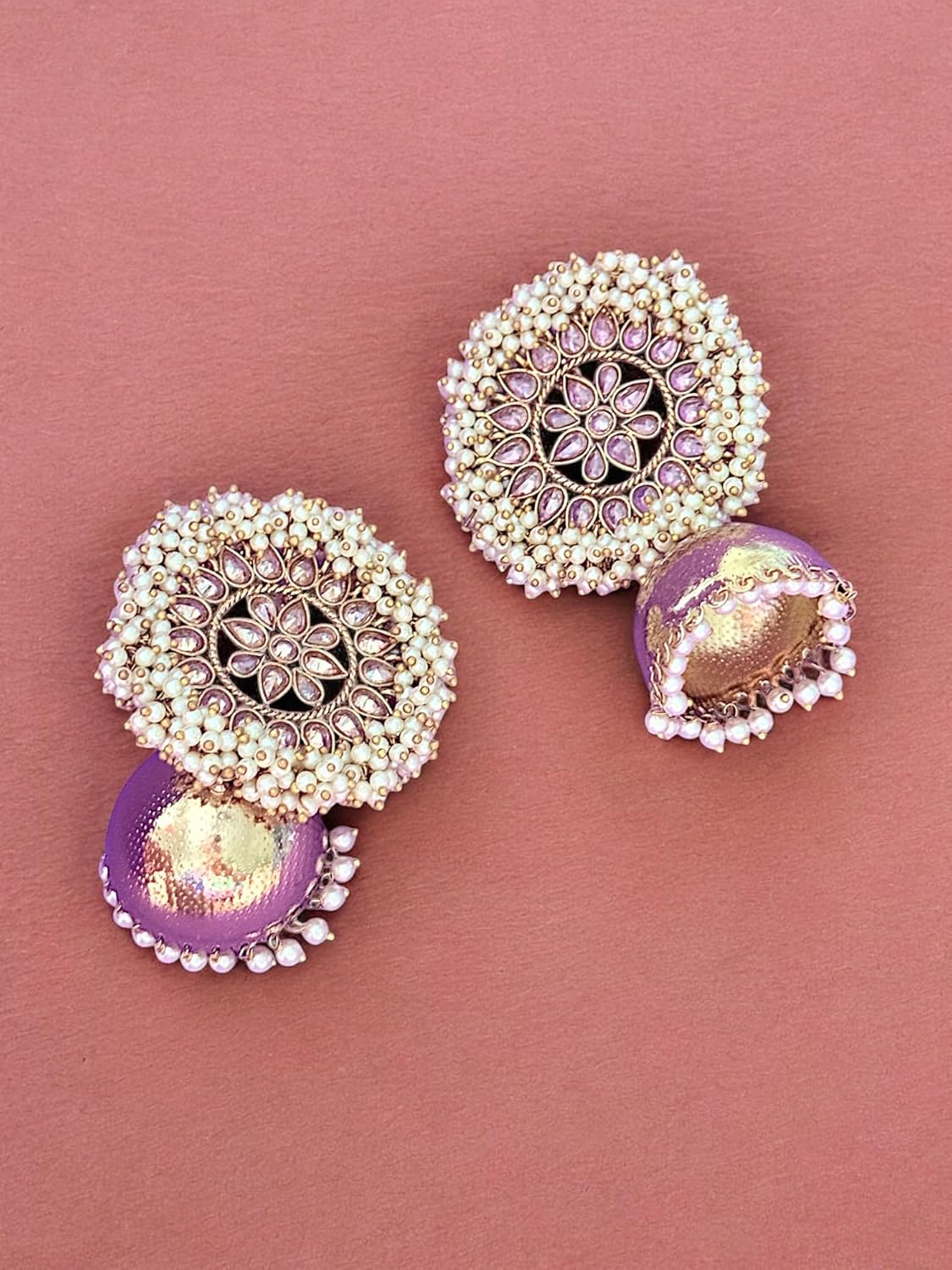 Floral Kundan Round Jhumka Earrings with Pearl Detailing