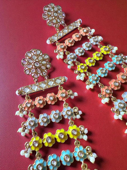 Multicolor Floral Long Cascade Earrings