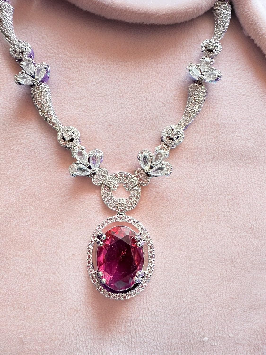 Rhodolite Garnet and American Diamond Necklace Set