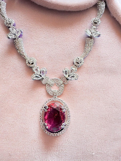 Rhodolite Garnet and American Diamond Necklace Set