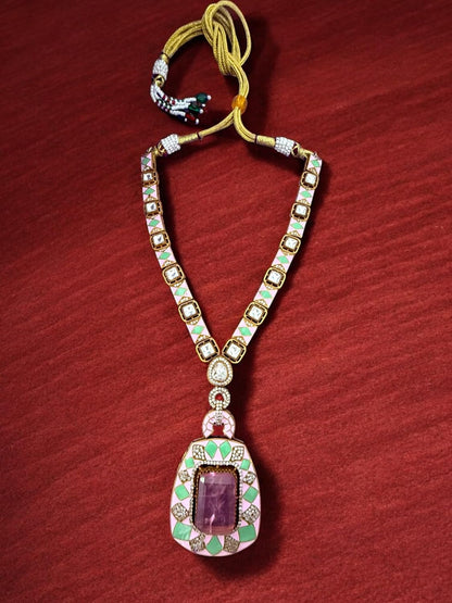 Pastel Pink Majesty Meenakari Long Pendant Set