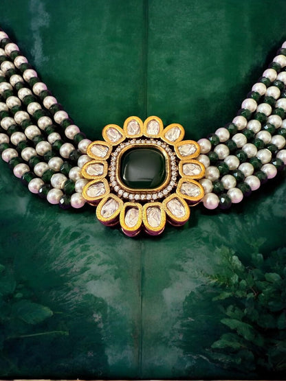 Rebekah Emerald Grace Kundan Pearl Choker Set