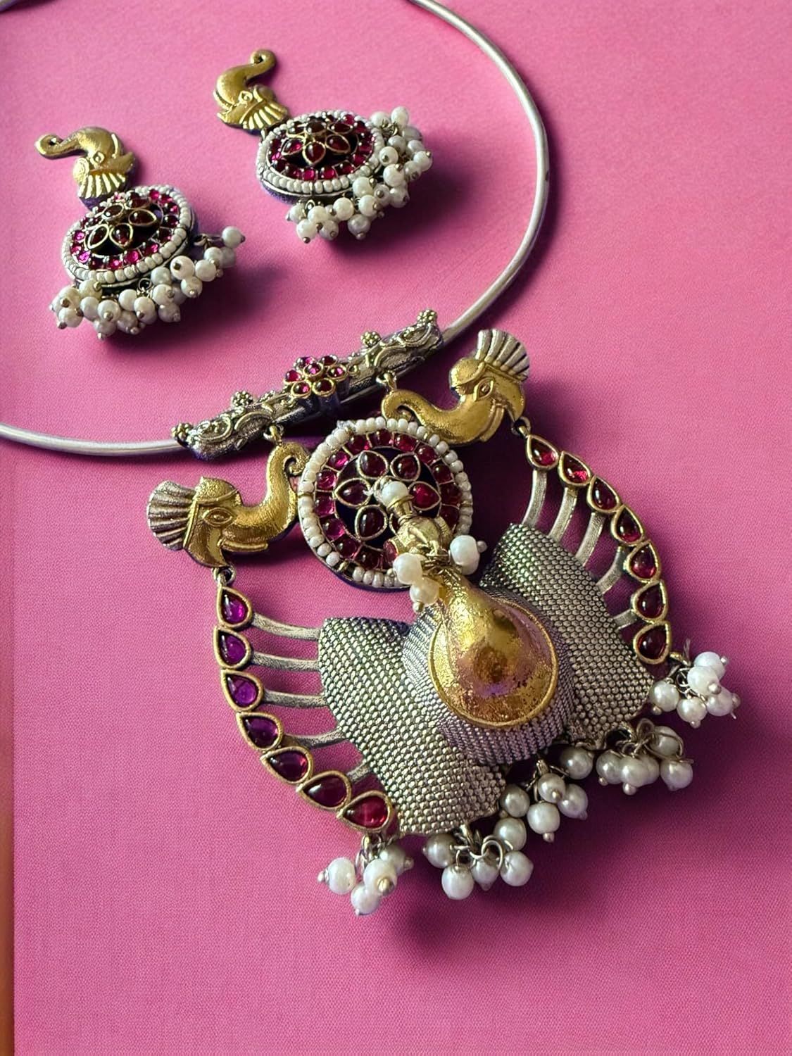 Rebekah Peacock Royalty Tribal Choker Set with Kemp s & Ghungroo Accents