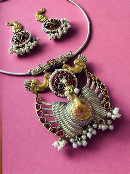 Rebekah Peacock Royalty Tribal Choker Set with Kemp s & Ghungroo Accents