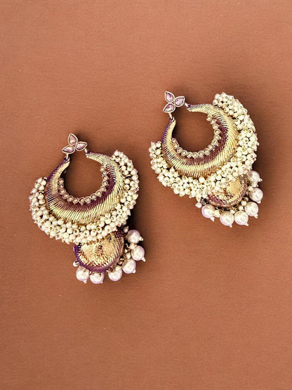 Golden Crescent Pearl Jhumka Earrings
