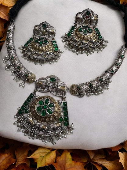 Dual Tone Husli Style Kundan Necklace Set