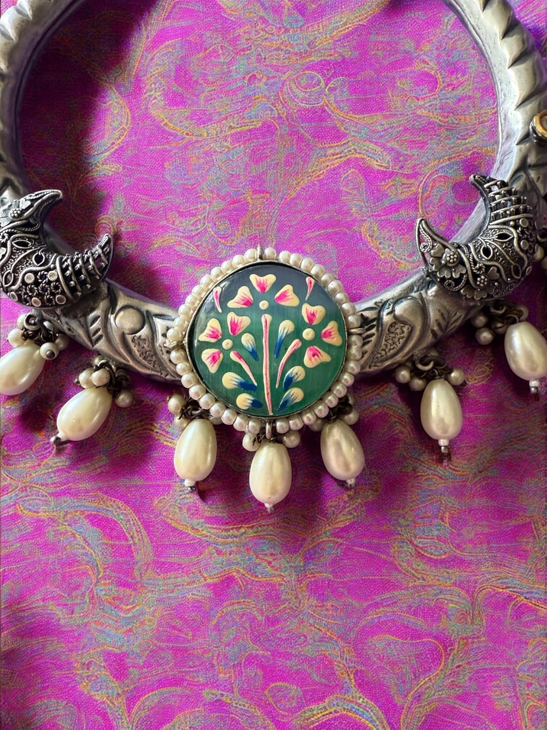 Rebekah Handpainted Handpainted Kalakaari Oxidized Necklace Set