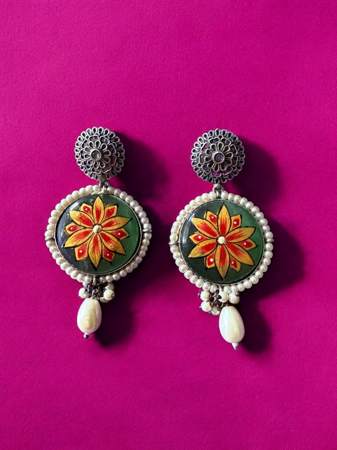 Rebekah Handpainted Handpainted Kalakaari Oxidized Necklace Set