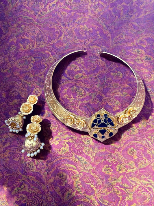 Rebekah Floral Collar Hasli Set with Enamel Detailing