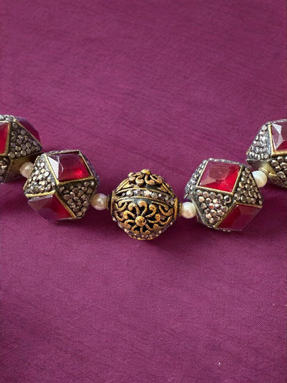 Regal Ruby Beaded and Encrusted Flexible Hasli Set