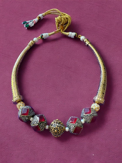 Regal Ruby Beaded and Encrusted Flexible Hasli Set