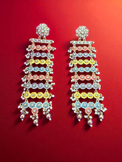 Multicolor Floral Long Cascade Earrings