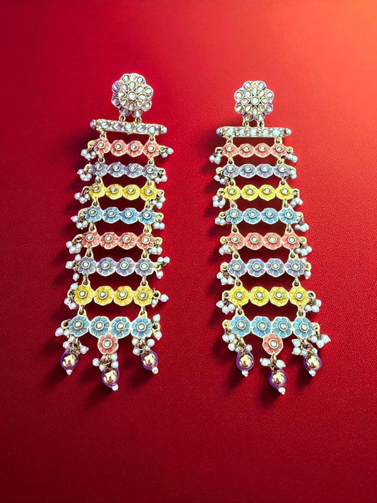 Multicolor Floral Long Cascade Earrings