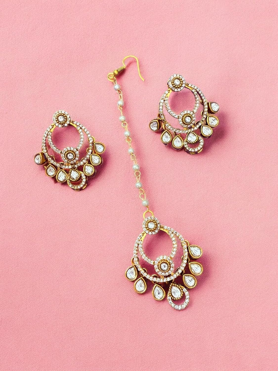 Rebekah Emerald Elegance Kundan Encrusted Bridal Choker Set with Maangtika