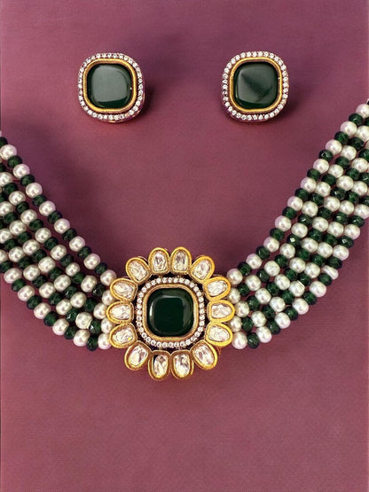 Rebekah Emerald Grace Kundan Pearl Choker Set
