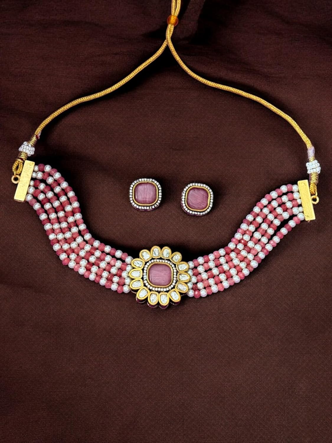 Rebekah Blush Bloom Kundan Pearl Choker Set