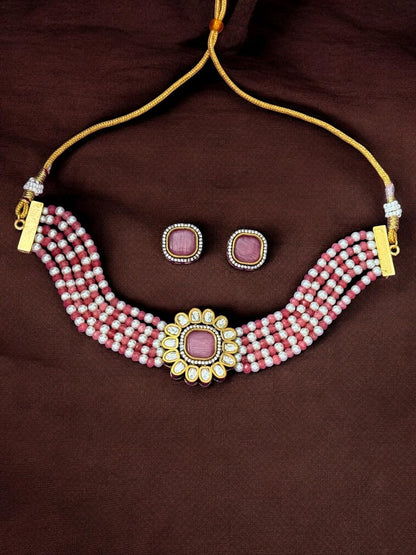 Rebekah Blush Bloom Kundan Pearl Choker Set