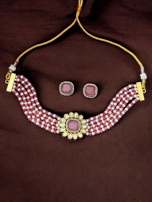Rebekah Blush Bloom Kundan Pearl Choker Set