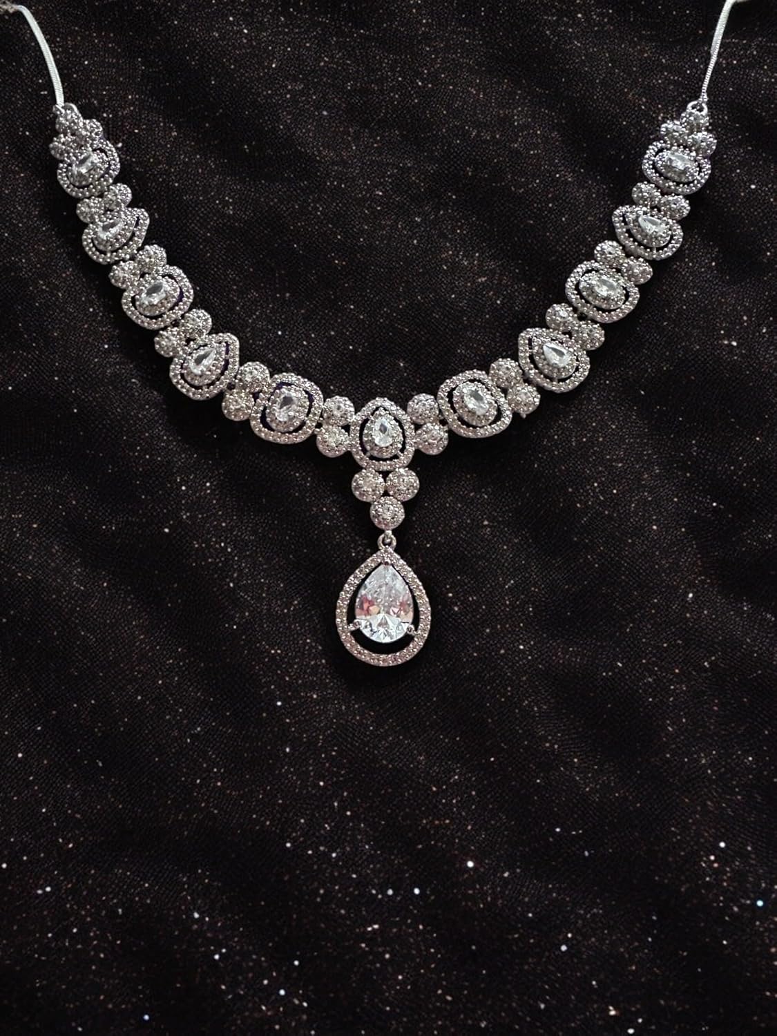 Elegant Diamond Necklace with Pear-Shaped Pendant, Sterling Silver