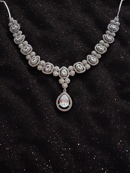 Elegant Diamond Necklace with Pear-Shaped Pendant, Sterling Silver