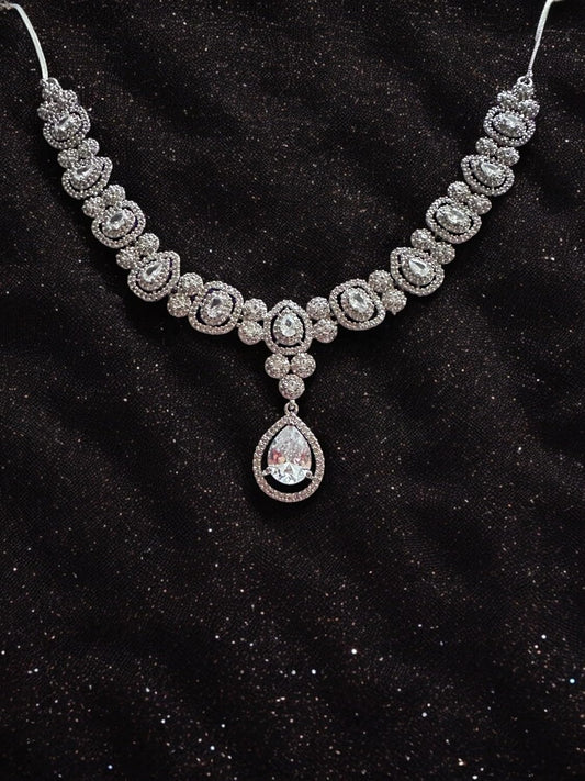 Elegant Diamond Necklace with Pear-Shaped Pendant, Sterling Silver