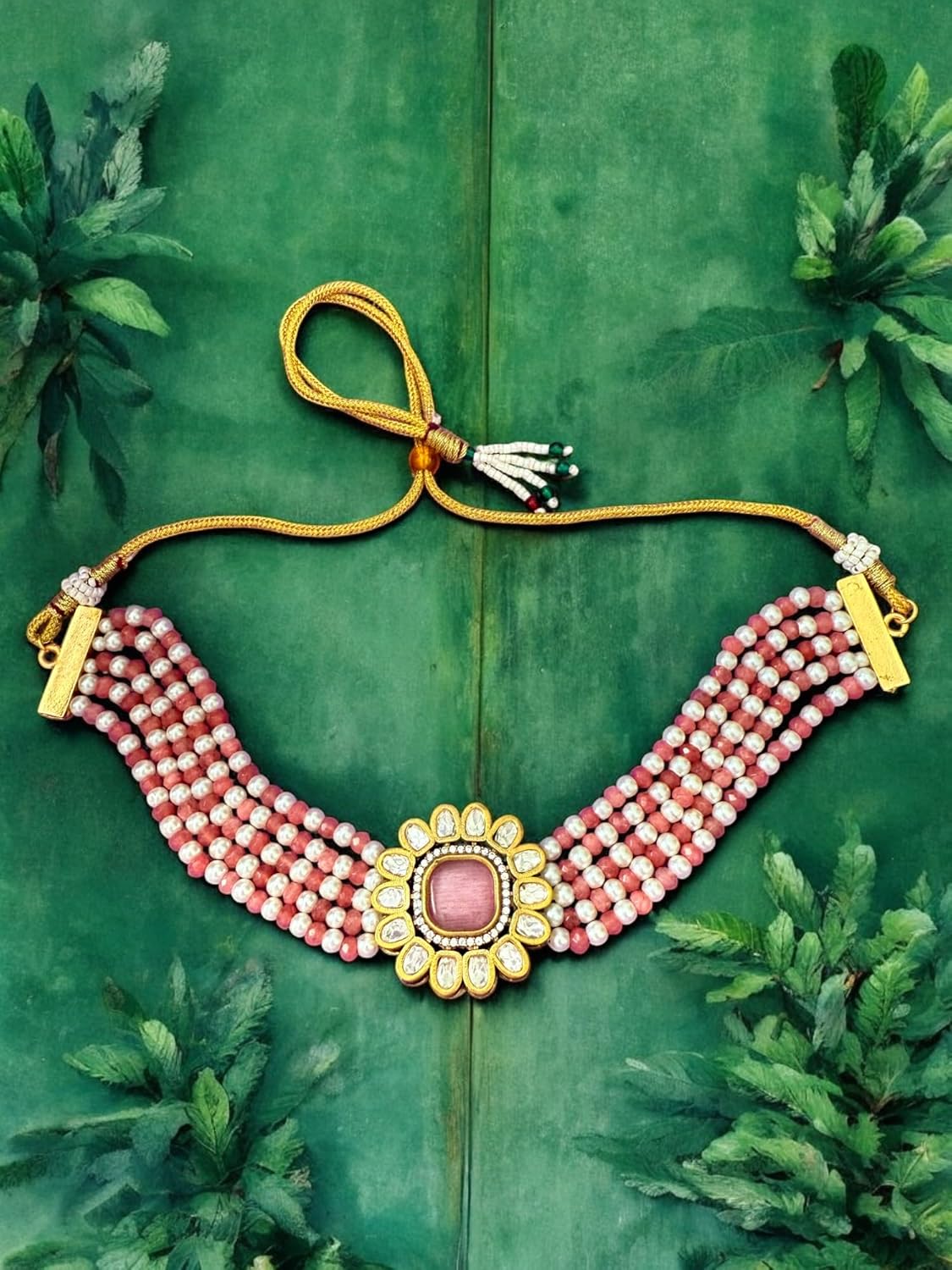 Rebekah Blush Bloom Kundan Pearl Choker Set