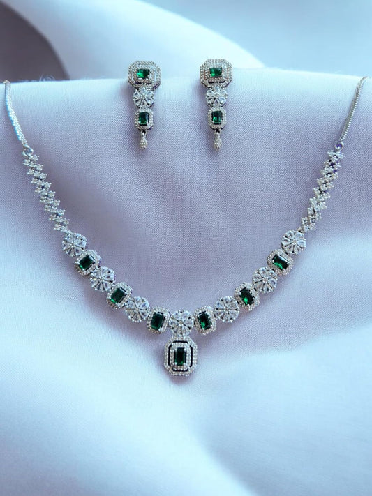 Emerald and Cubic Zirconia Necklace Set,