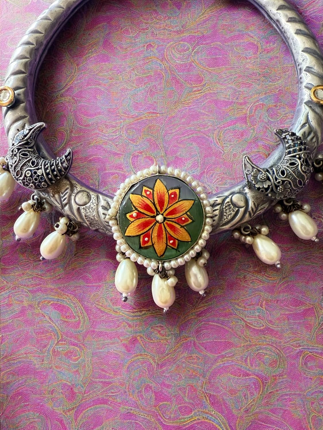 Rebekah Handpainted Handpainted Kalakaari Oxidized Necklace Set