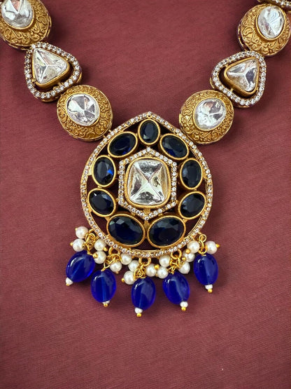 Rebekah Midnight Blue Royalty Kundan Studded Necklace Set