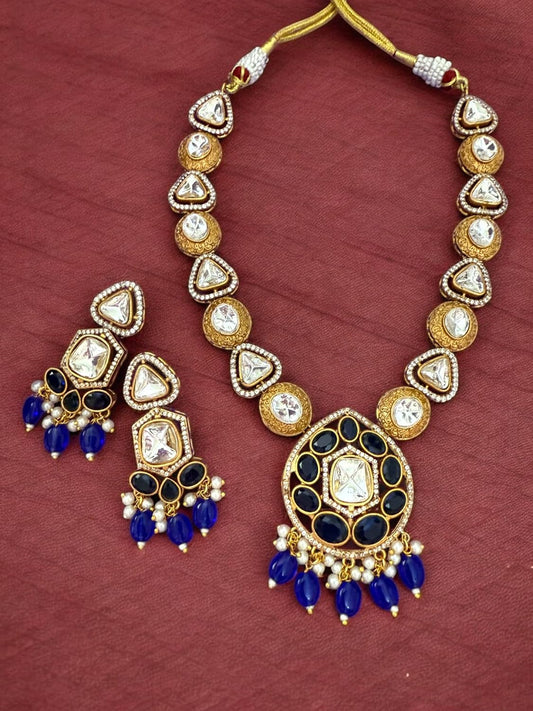 Rebekah Midnight Blue Royalty Kundan Studded Necklace Set