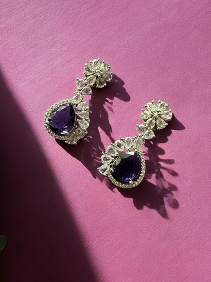Rebekah Rhodium Plated Purple Cubic Zircon Studded Necklace Set