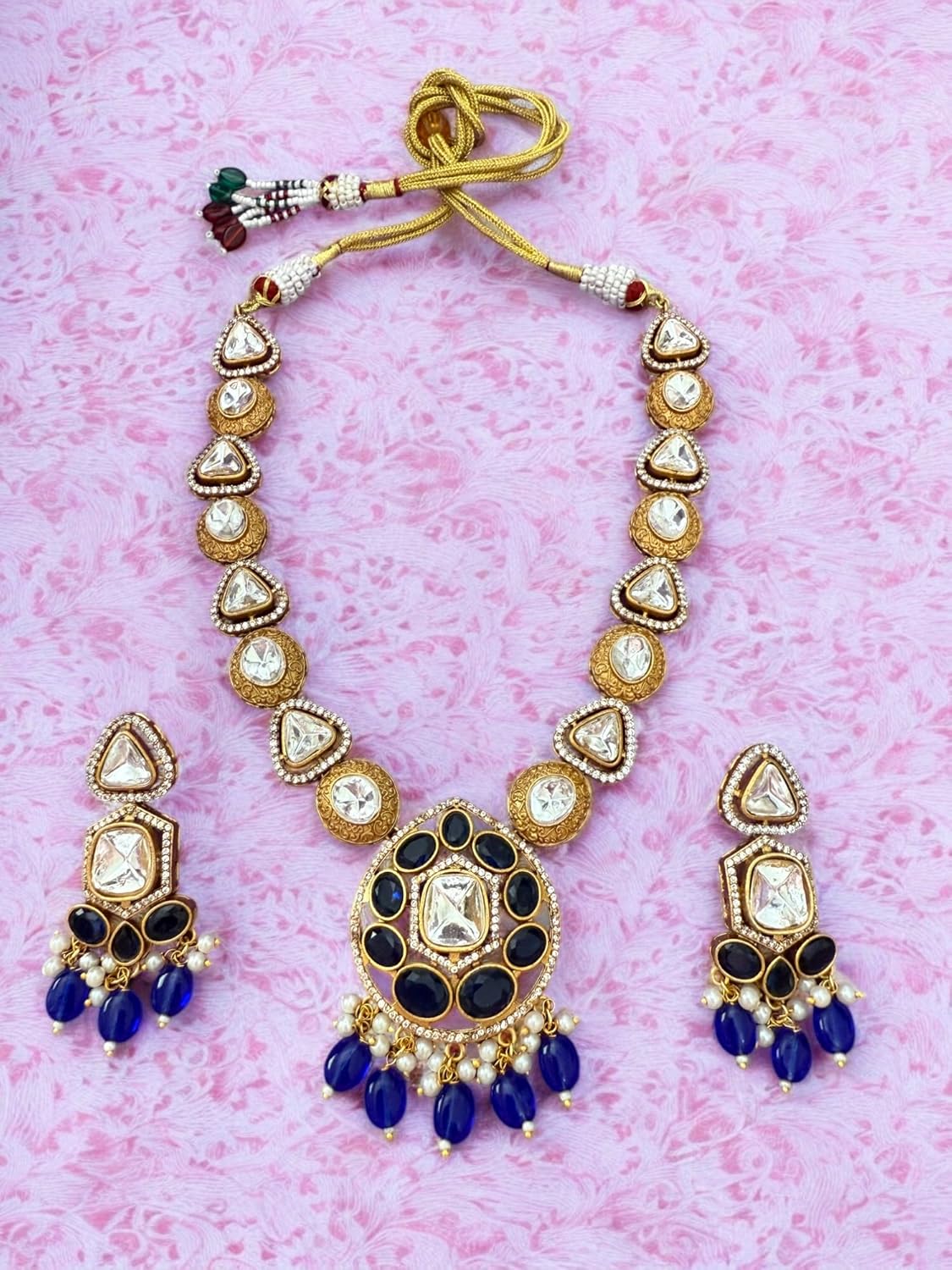 Rebekah Midnight Blue Royalty Kundan Studded Necklace Set