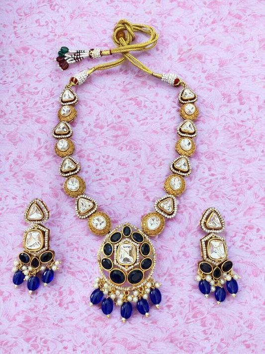 Rebekah Midnight Blue Royalty Kundan Studded Necklace Set