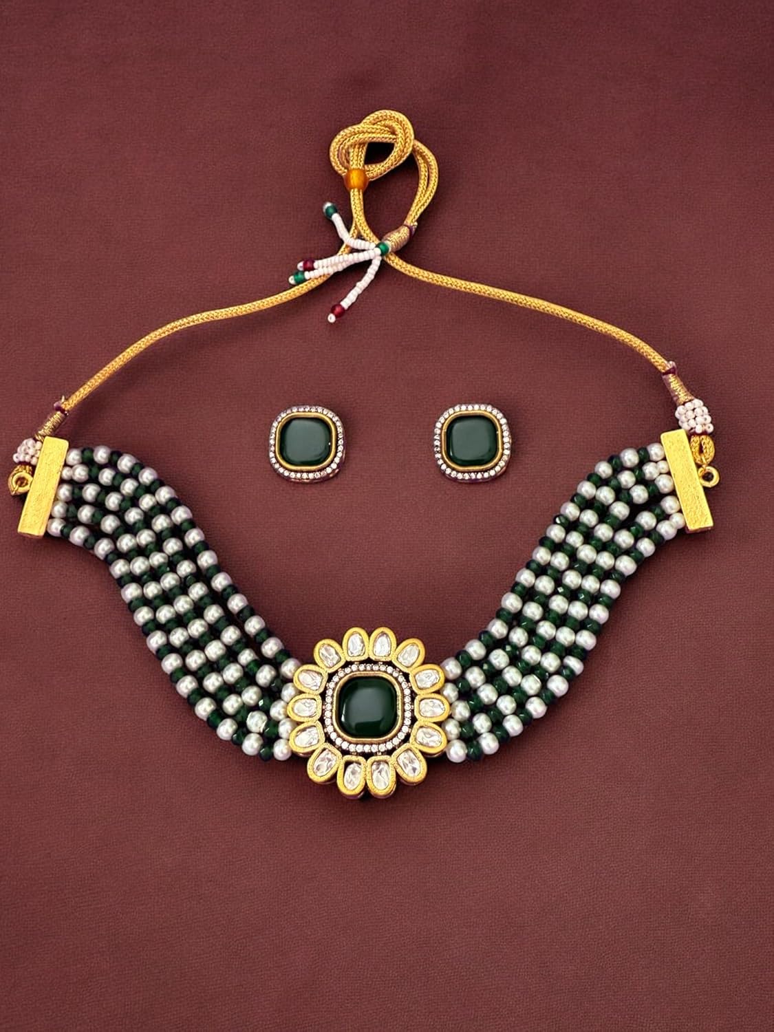 Rebekah Emerald Grace Kundan Pearl Choker Set
