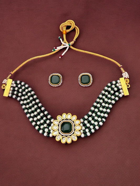 Rebekah Emerald Grace Kundan Pearl Choker Set