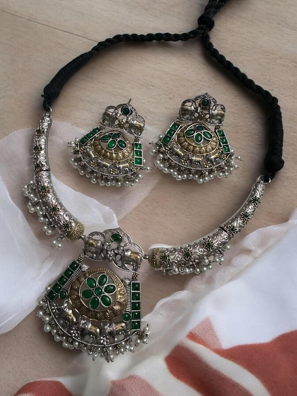 Dual Tone Husli Style Kundan Necklace Set