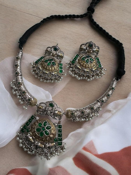 Dual Tone Husli Style Kundan Necklace Set