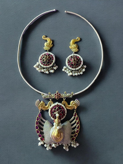 Rebekah Peacock Royalty Tribal Choker Set with Kemp s & Ghungroo Accents