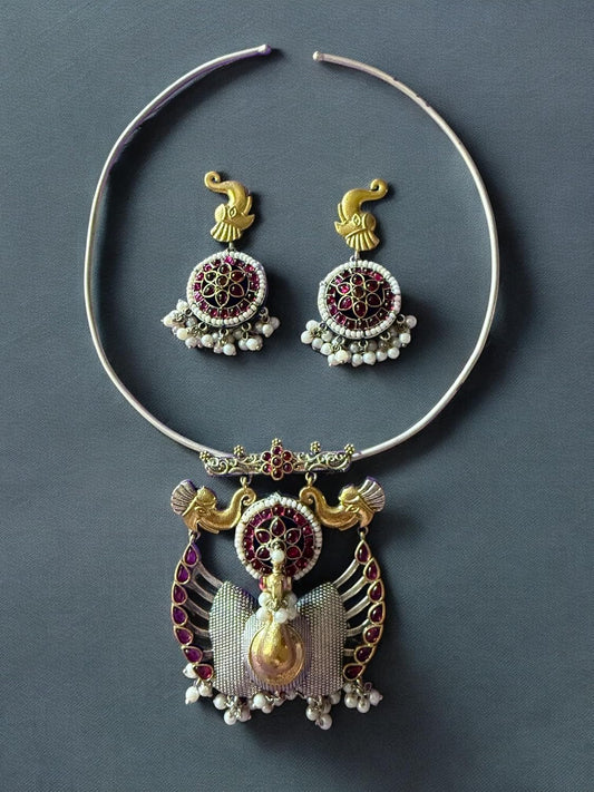Rebekah Peacock Royalty Tribal Choker Set with Kemp s & Ghungroo Accents