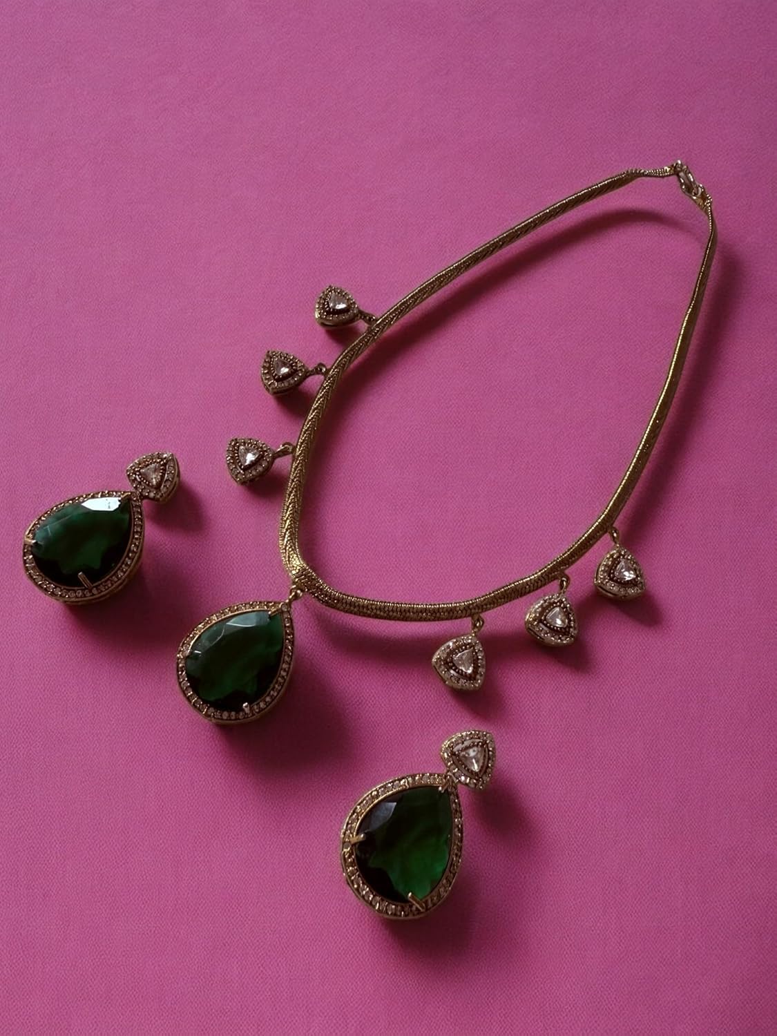 Rebekah Statement Green Pendant Charms Necklace Set