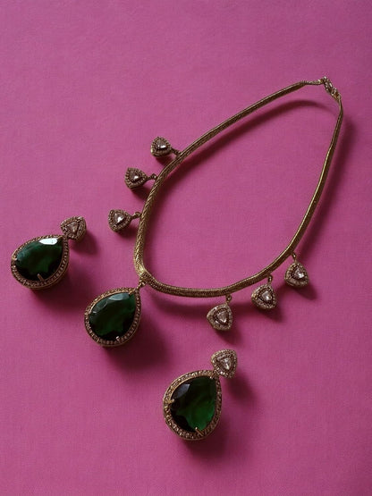 Rebekah Statement Green Pendant Charms Necklace Set