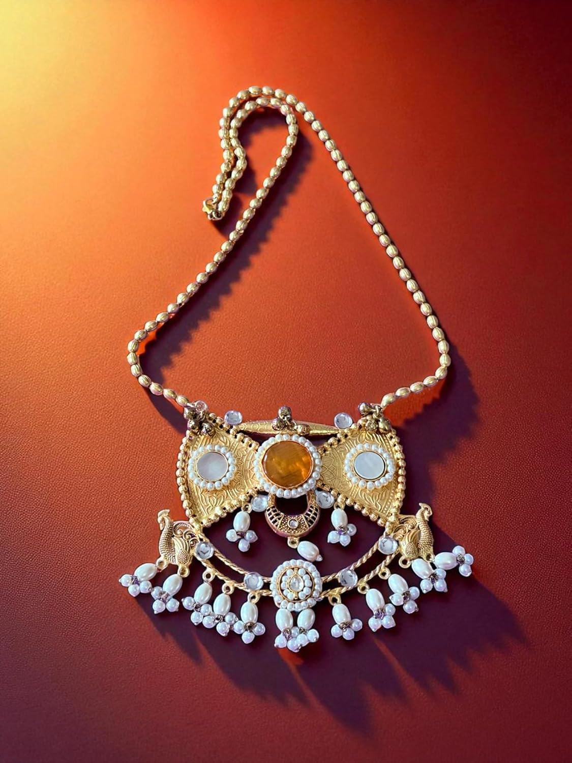 Rebekah Traditional Pearl Beaded Necklace with Earrings